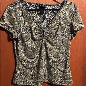 BCBG Paris Paisley Print Women's Top - Green and Black Lg